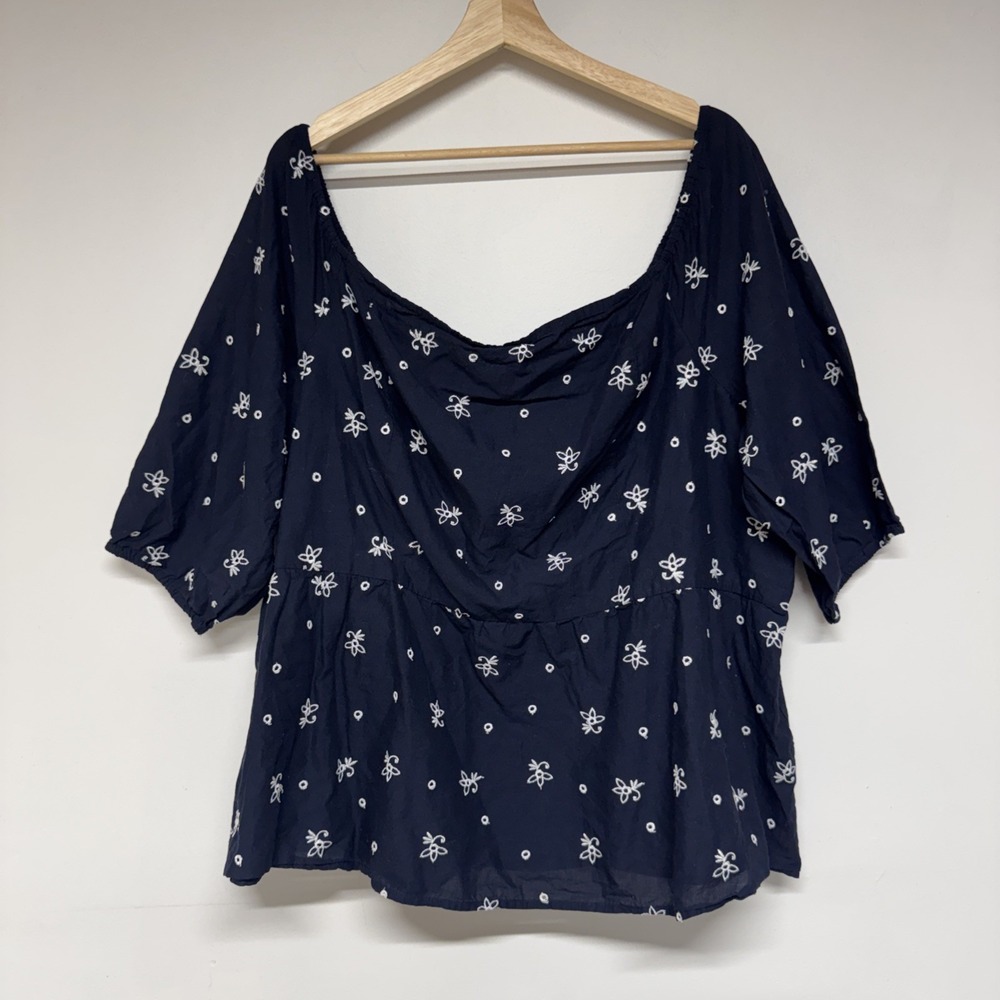 Lane Bryant Blouse Womens Plus 24 Blue Cotton Off Shoulder Short Sleeve Top